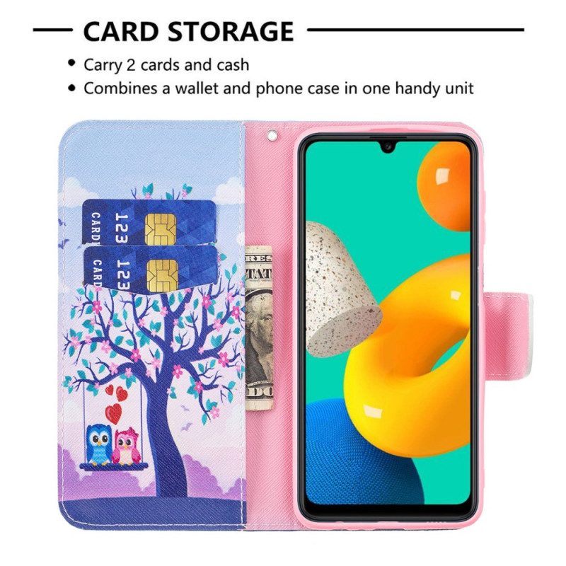 Custodia in pelle Samsung Galaxy M32 Gufi Sull'altalena