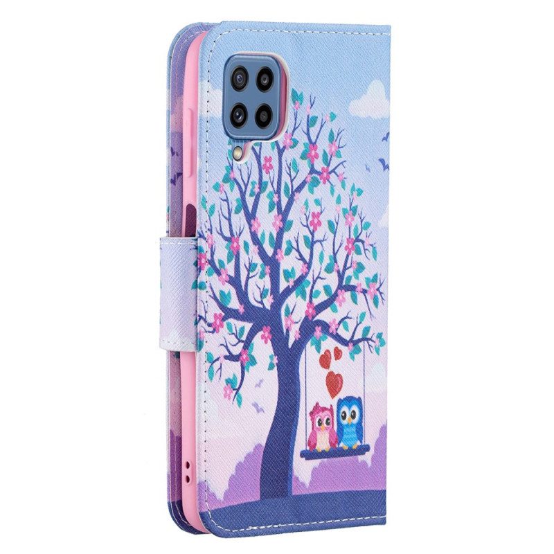 Custodia in pelle Samsung Galaxy M32 Gufi Sull'altalena