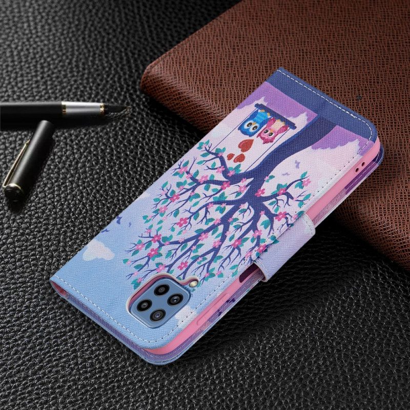Custodia in pelle Samsung Galaxy M32 Gufi Sull'altalena