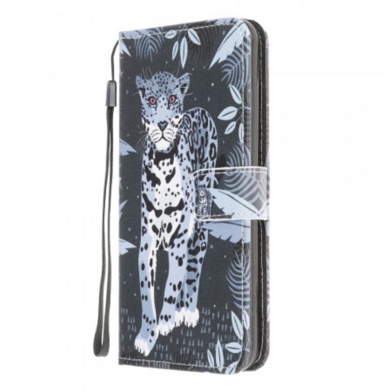 Custodia in pelle Samsung Galaxy M32 Leopardo Con Spalline