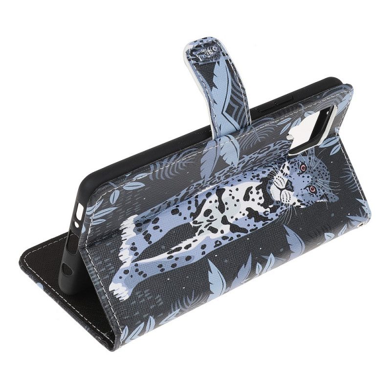 Custodia in pelle Samsung Galaxy M32 Leopardo Con Spalline