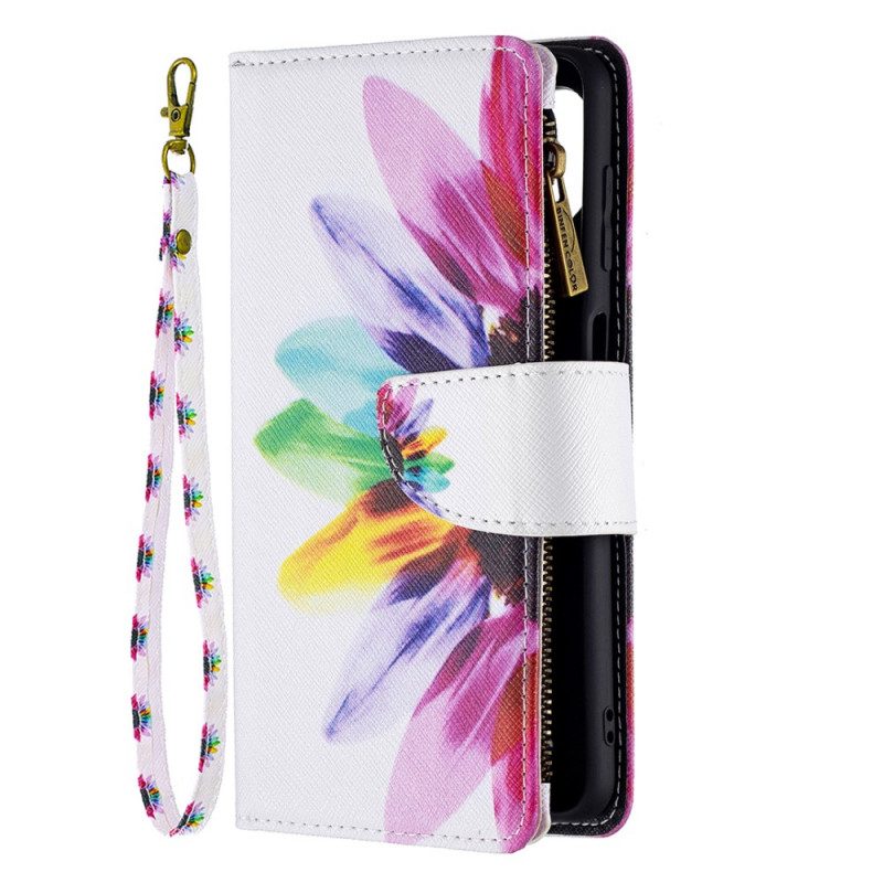Custodia in pelle Samsung Galaxy M32 Tasca Con Zip A Fiore