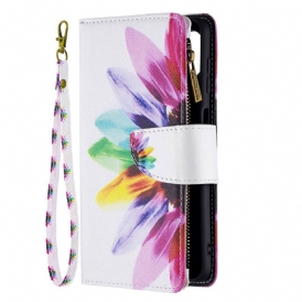 Custodia in pelle Samsung Galaxy M32 Tasca Con Zip A Fiore