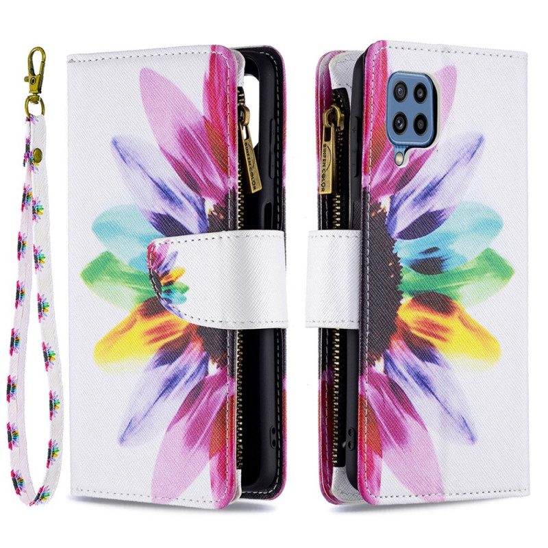 Custodia in pelle Samsung Galaxy M32 Tasca Con Zip A Fiore