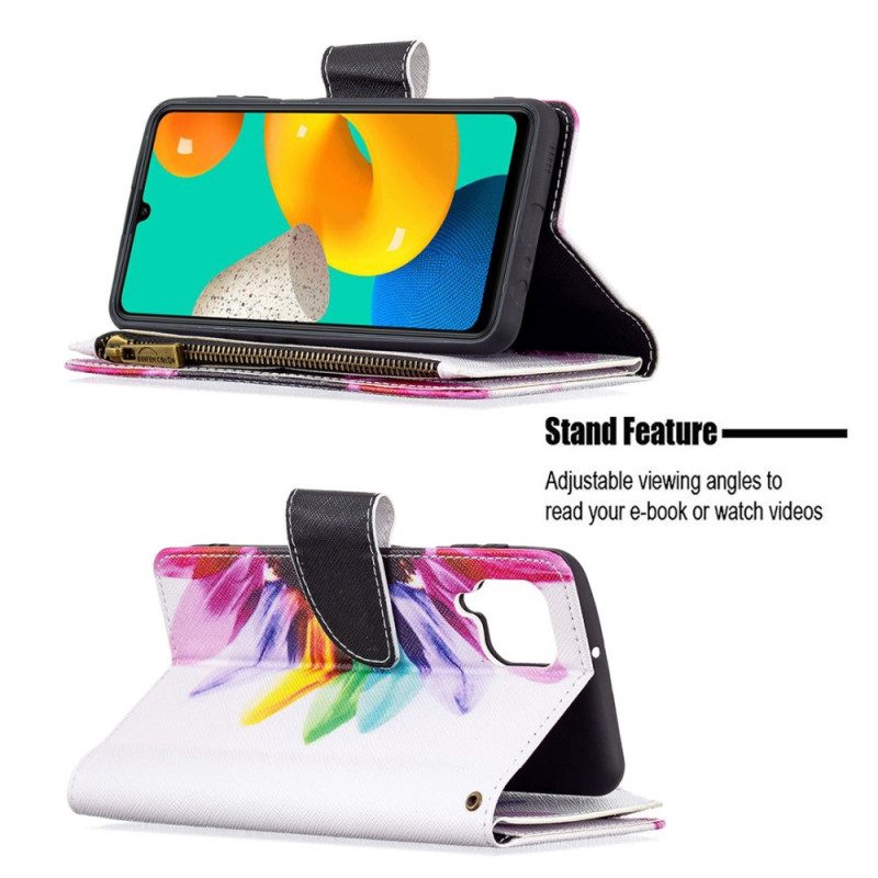 Custodia in pelle Samsung Galaxy M32 Tasca Con Zip A Fiore