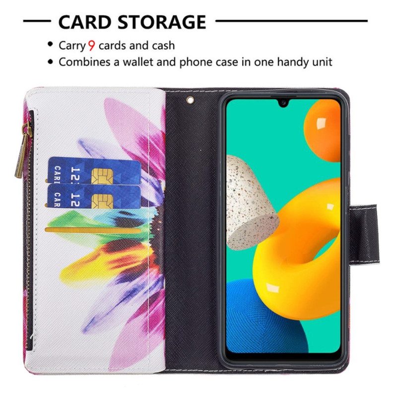 Custodia in pelle Samsung Galaxy M32 Tasca Con Zip A Fiore
