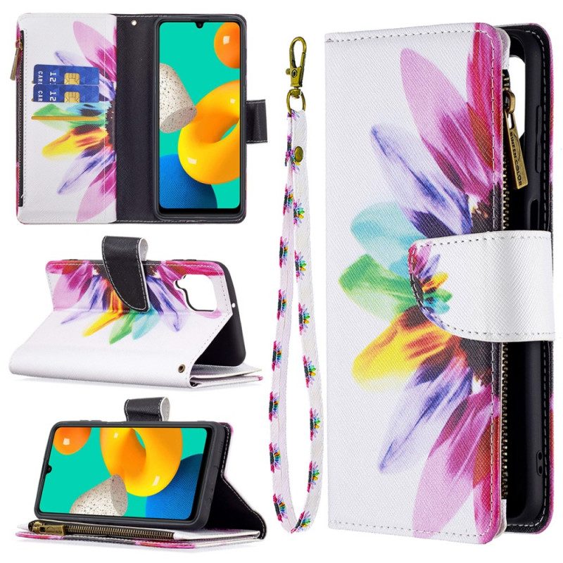 Custodia in pelle Samsung Galaxy M32 Tasca Con Zip A Fiore