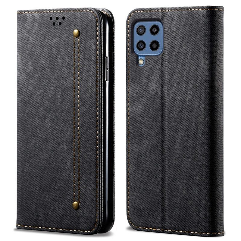 Folio Cover Samsung Galaxy M32 Custodia in pelle Tessuto Denim