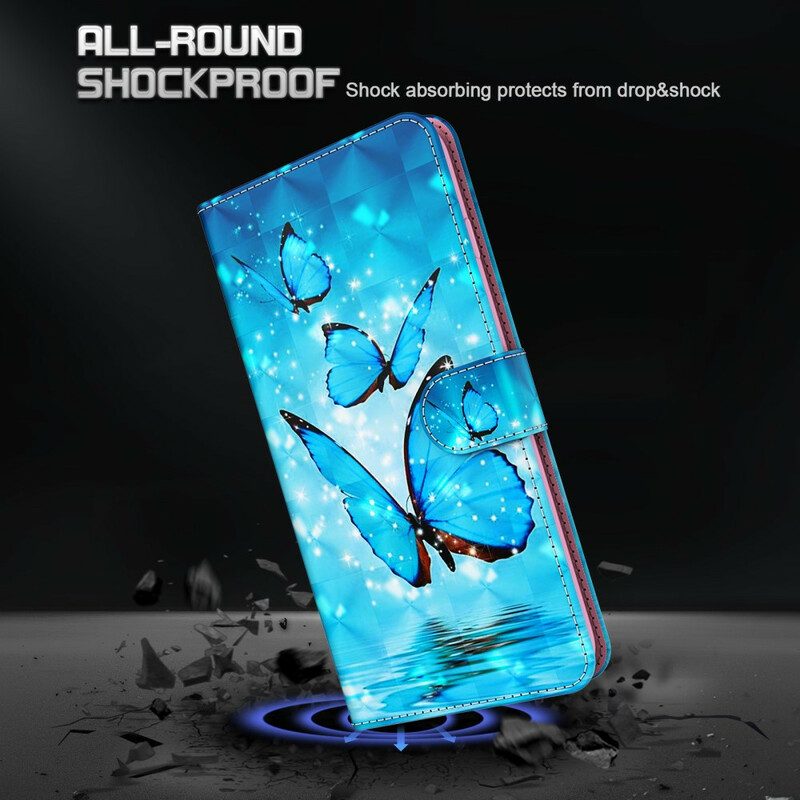 Custodia in pelle Samsung Galaxy S21 Plus 5G Farfalle Blu Volanti