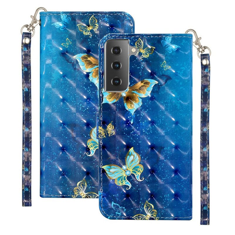 Custodia in pelle Samsung Galaxy S21 Plus 5G Farfalle Punto Luce Con Cordino