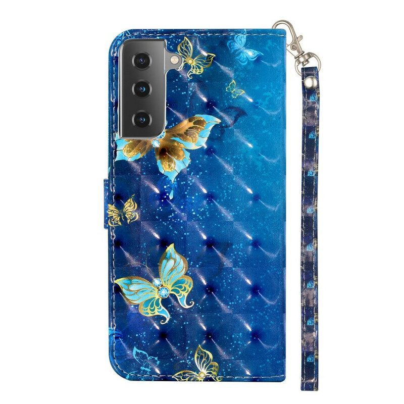 Custodia in pelle Samsung Galaxy S21 Plus 5G Farfalle Punto Luce Con Cordino