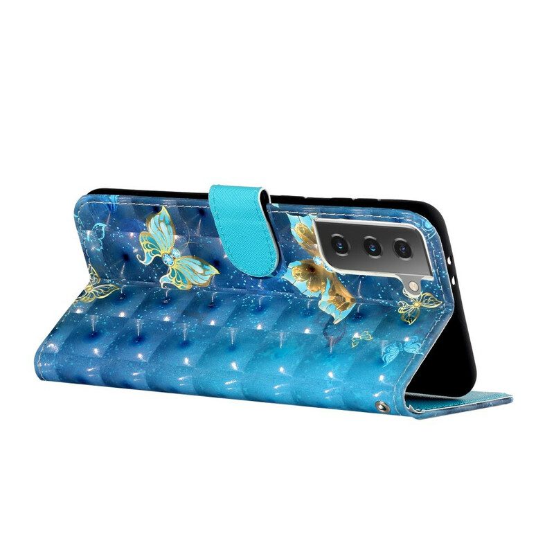 Custodia in pelle Samsung Galaxy S21 Plus 5G Farfalle Punto Luce Con Cordino