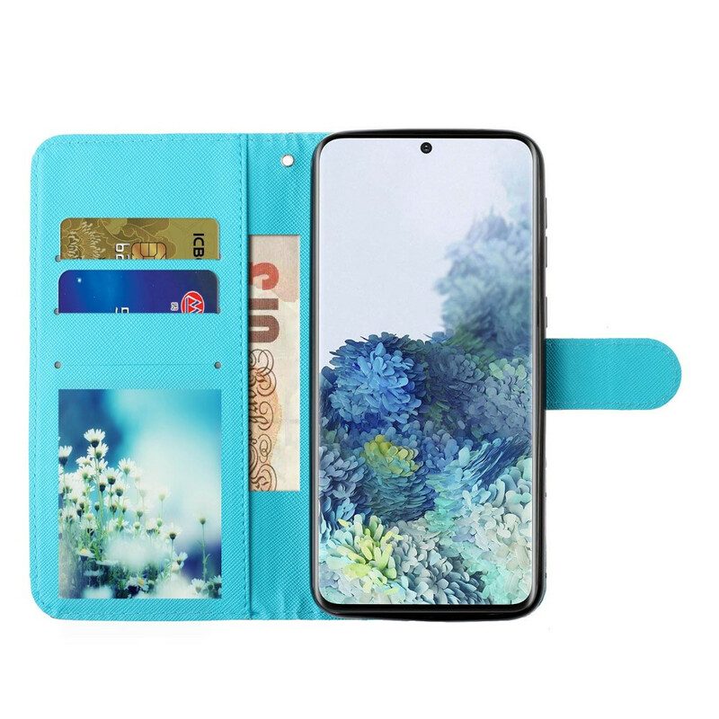 Custodia in pelle Samsung Galaxy S21 Plus 5G Farfalle Punto Luce Con Cordino