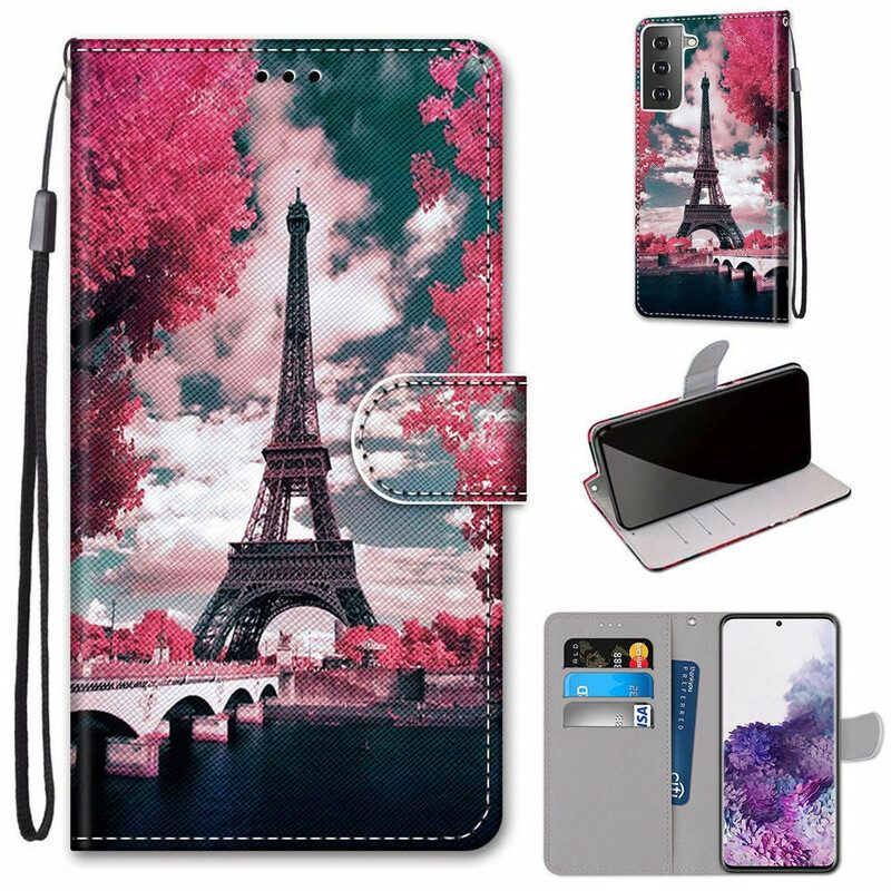 Custodia in pelle Samsung Galaxy S21 Plus 5G Parigi In Fiore