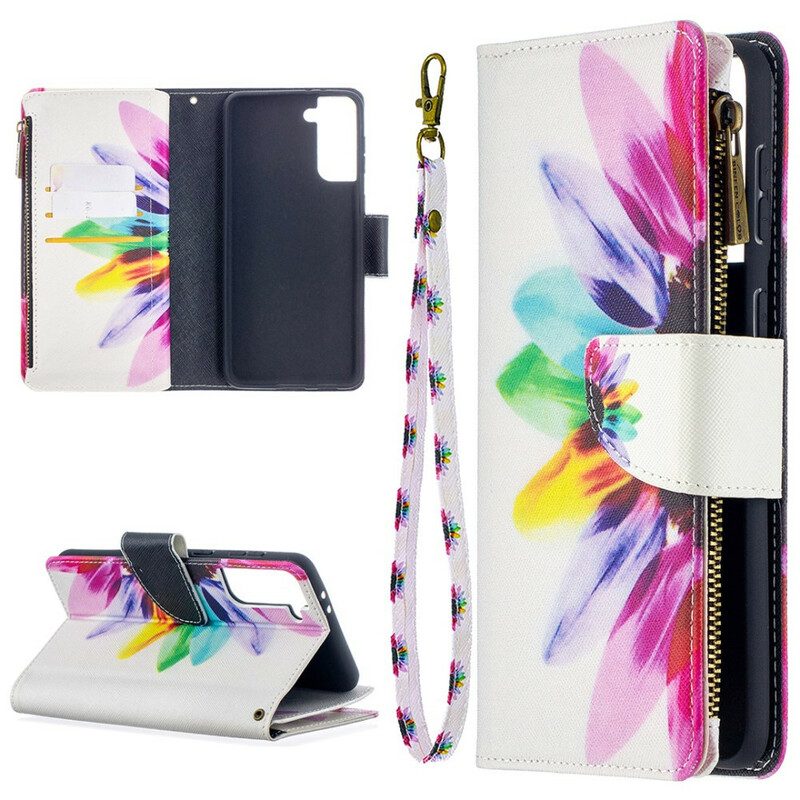 Folio Cover Samsung Galaxy S21 Plus 5G Custodia Con Zip Fiore Acquerello
