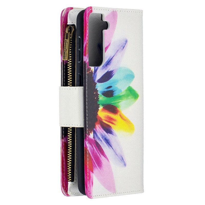 Folio Cover Samsung Galaxy S21 Plus 5G Custodia Con Zip Fiore Acquerello