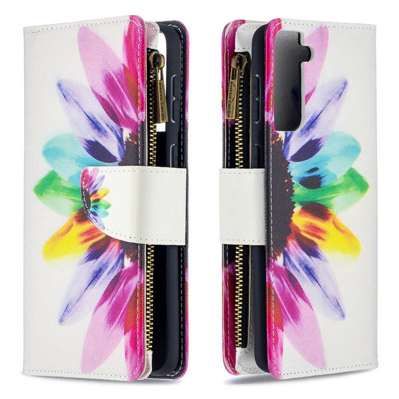 Folio Cover Samsung Galaxy S21 Plus 5G Custodia Con Zip Fiore Acquerello