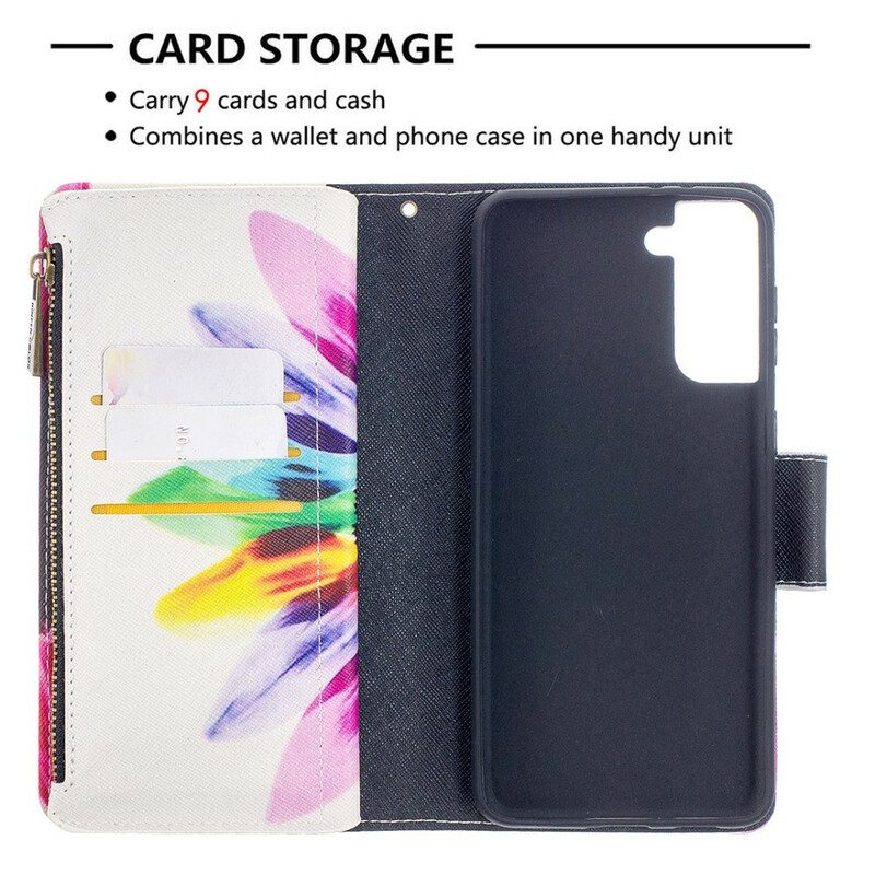 Folio Cover Samsung Galaxy S21 Plus 5G Custodia Con Zip Fiore Acquerello