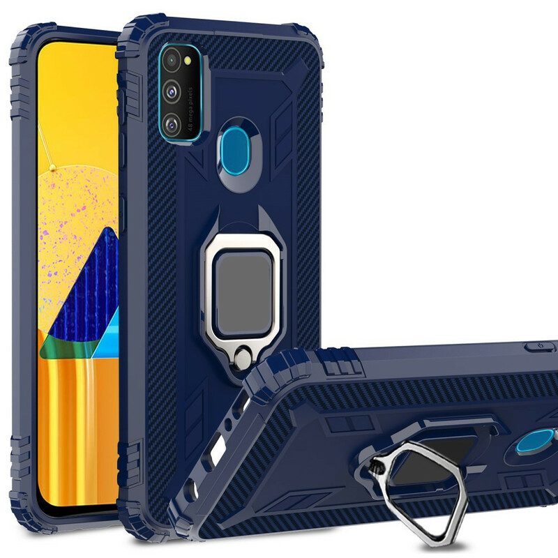 Cover Samsung Galaxy M21 Anello E Fibra Di Carbonio