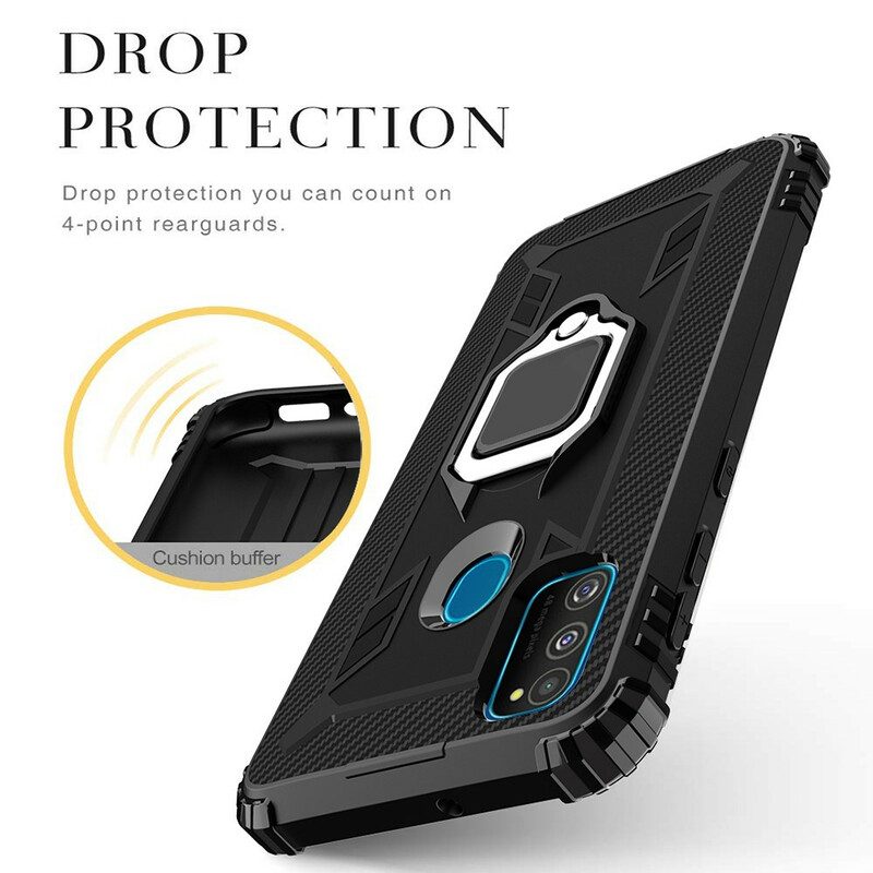 Cover Samsung Galaxy M21 Anello E Fibra Di Carbonio