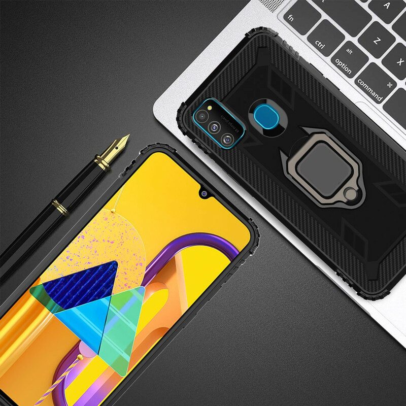 Cover Samsung Galaxy M21 Anello E Fibra Di Carbonio