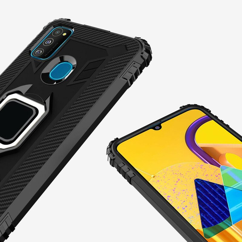 Cover Samsung Galaxy M21 Anello E Fibra Di Carbonio