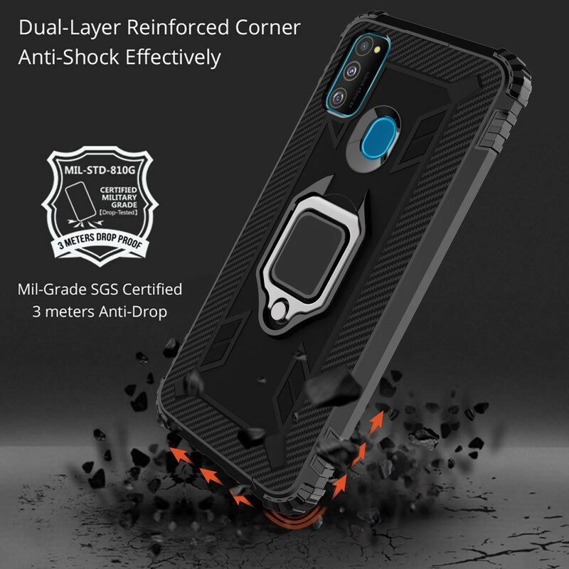 Cover Samsung Galaxy M21 Anello E Fibra Di Carbonio