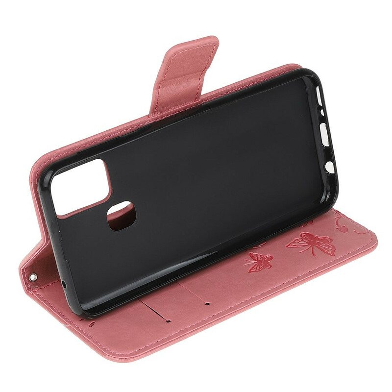 Custodia in pelle Samsung Galaxy M21 Perizoma Farfalle E Fiori