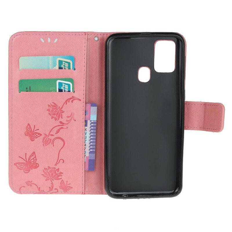 Custodia in pelle Samsung Galaxy M21 Perizoma Farfalle E Fiori