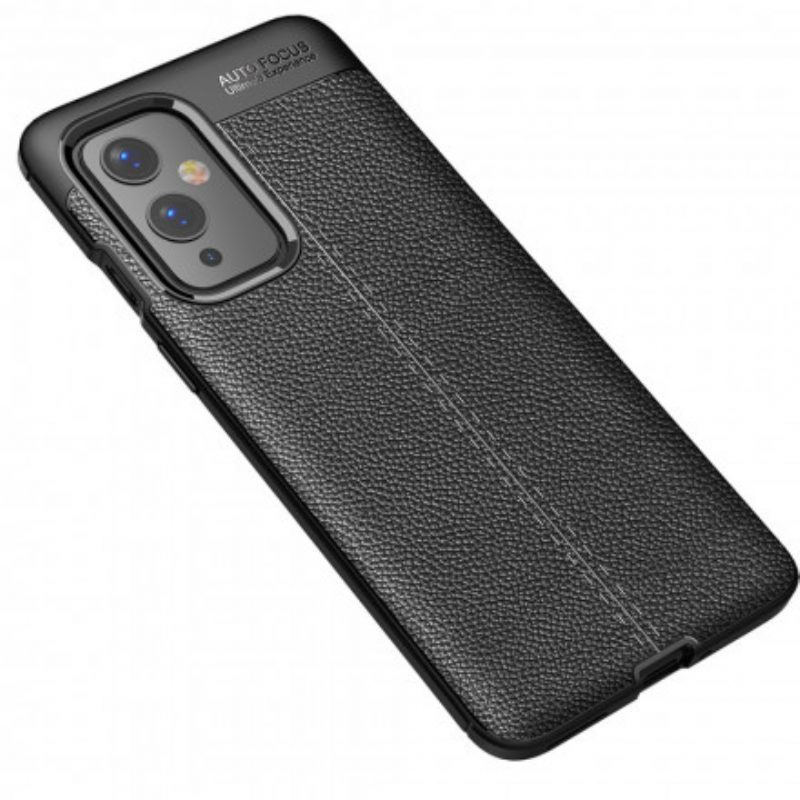 Cover OnePlus 9 Doppia Linea Litchi Effetto Pelle