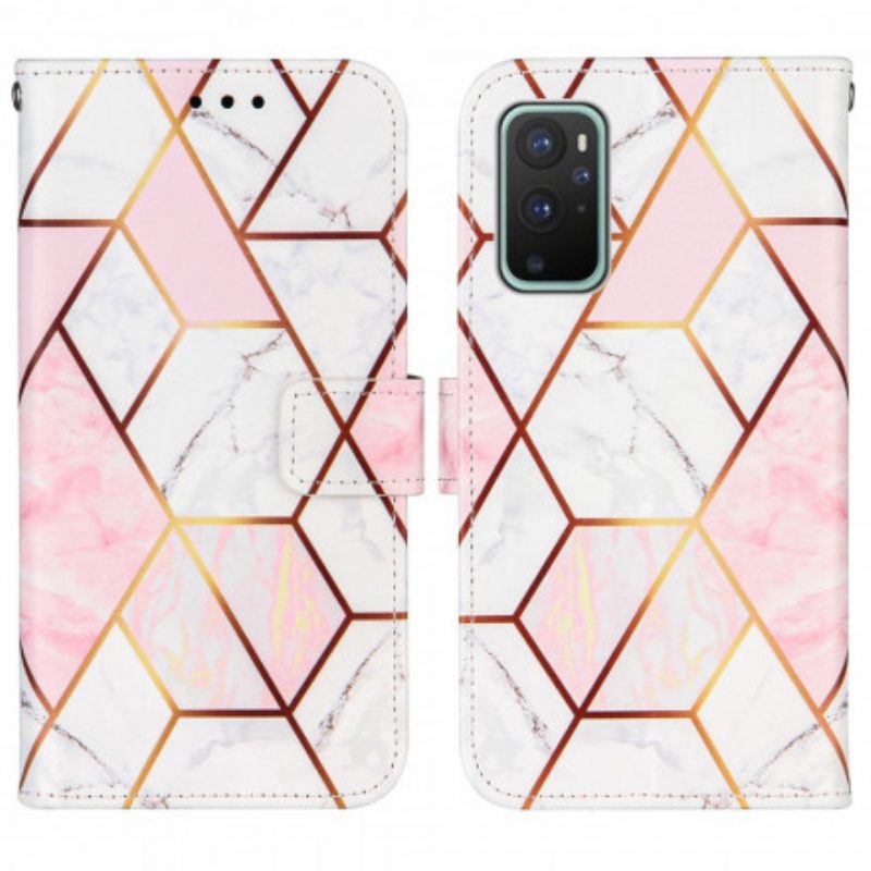 Custodia in pelle OnePlus 9 Marmo Geometrico A Strisce