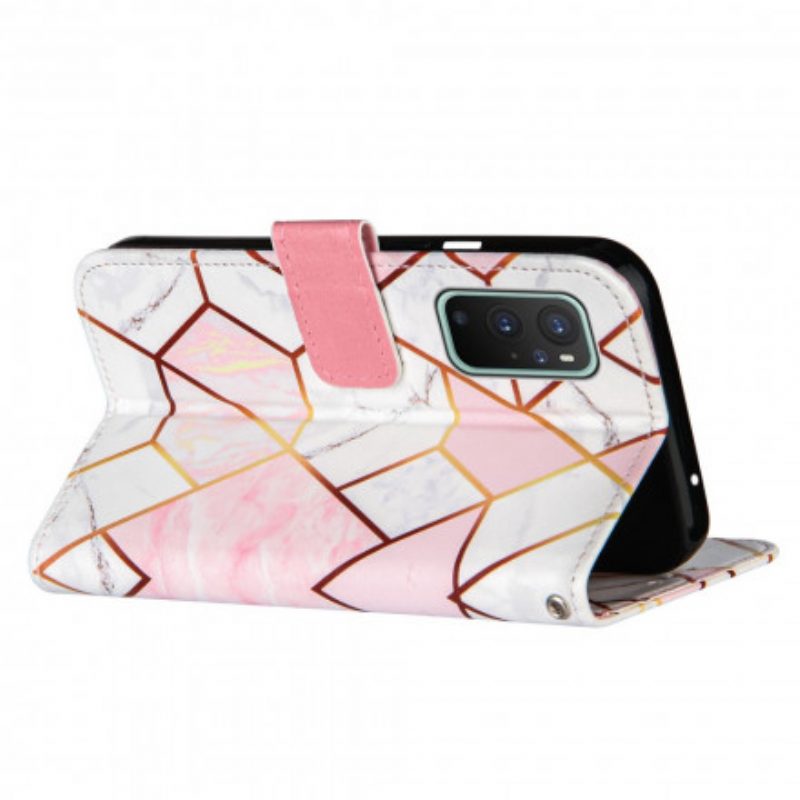 Custodia in pelle OnePlus 9 Marmo Geometrico A Strisce