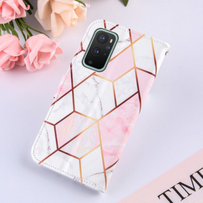 Custodia in pelle OnePlus 9 Marmo Geometrico A Strisce