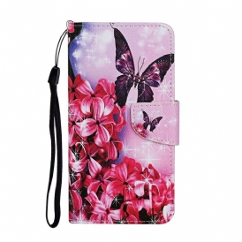 Custodia A Portafoglio Samsung Galaxy M11 Cordino Floreale Con Farfalle