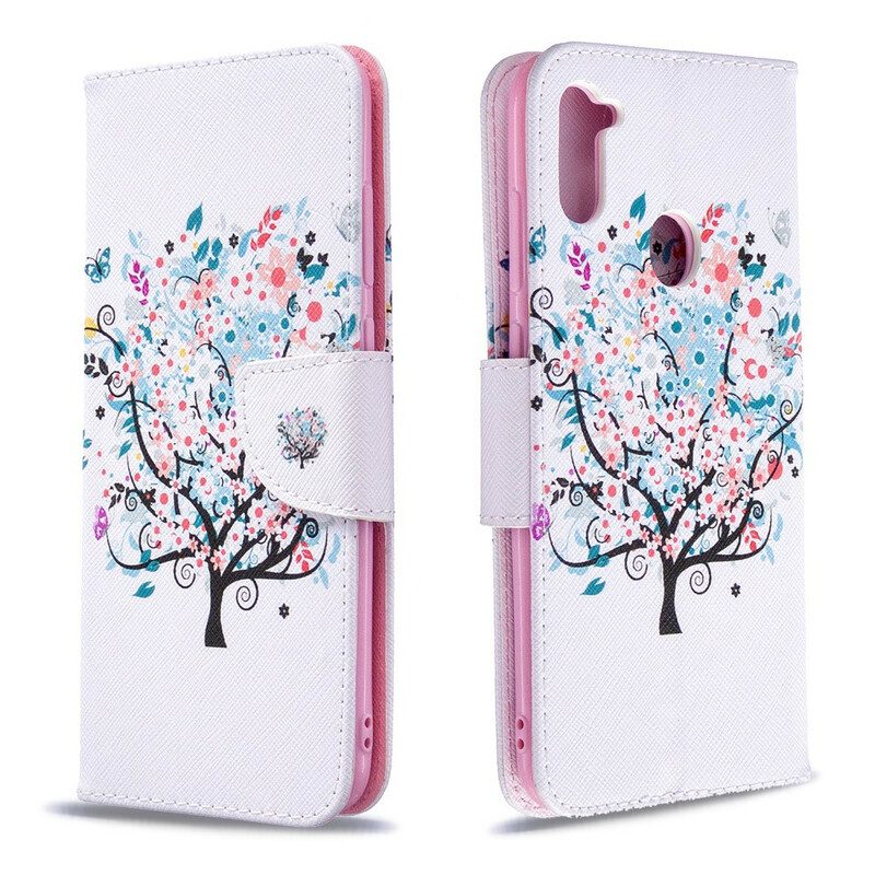 Custodia in pelle Samsung Galaxy M11 Albero Fiorito