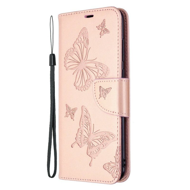 Custodia in pelle Samsung Galaxy M11 Farfalle In Volo Con Cordino