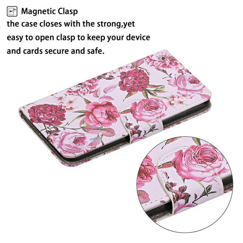 Custodia in pelle Samsung Galaxy M11 Fiori Magistrali Con Cinturino