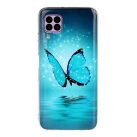 Cover Huawei P40 Lite Farfalla Blu Fluorescente