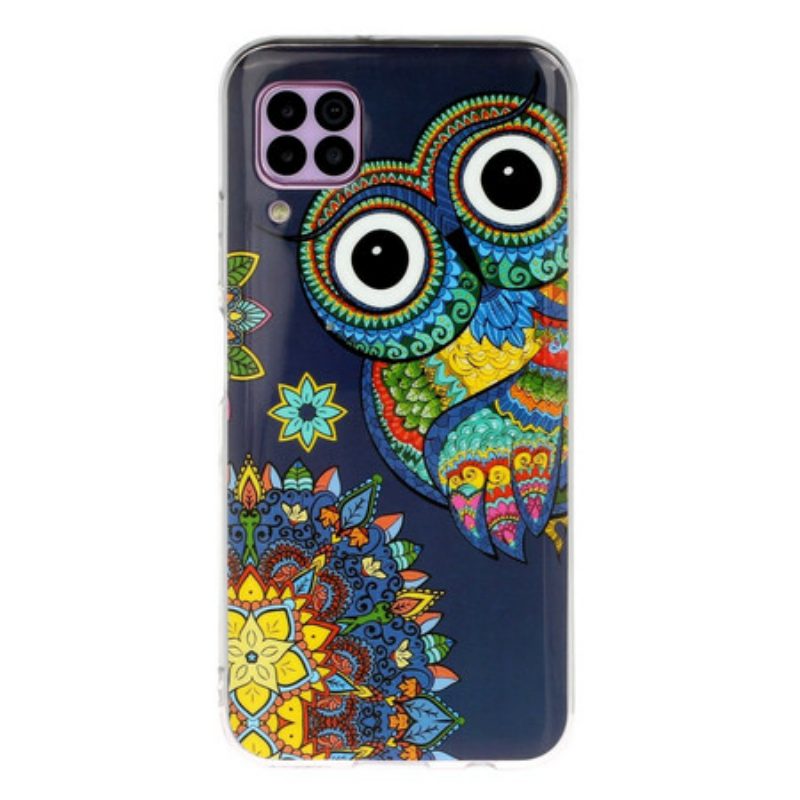 Cover Huawei P40 Lite Mandala Gufo Fluorescente