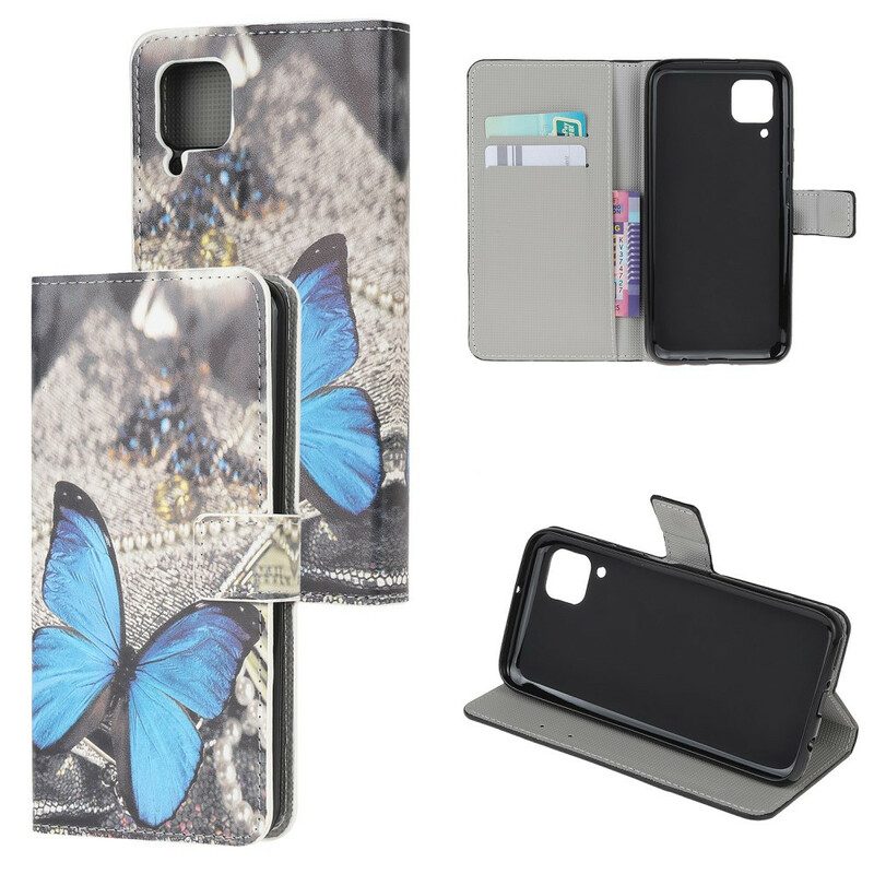 Custodia in pelle Huawei P40 Lite Farfalla Blu