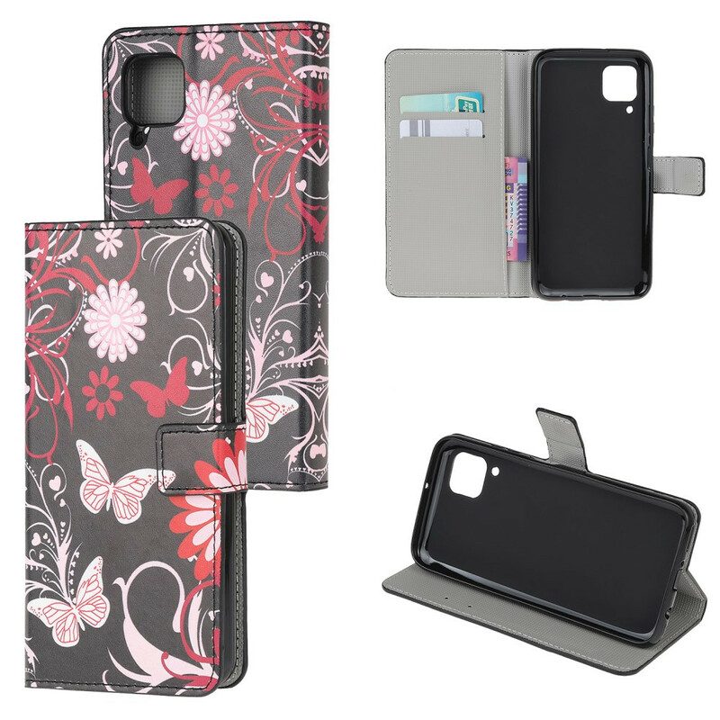 Custodia in pelle Huawei P40 Lite Farfalle E Fiori
