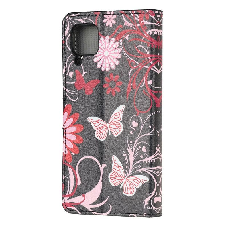 Custodia in pelle Huawei P40 Lite Farfalle E Fiori