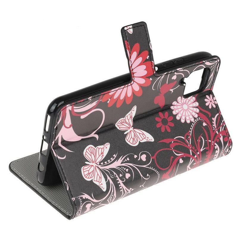 Custodia in pelle Huawei P40 Lite Farfalle E Fiori