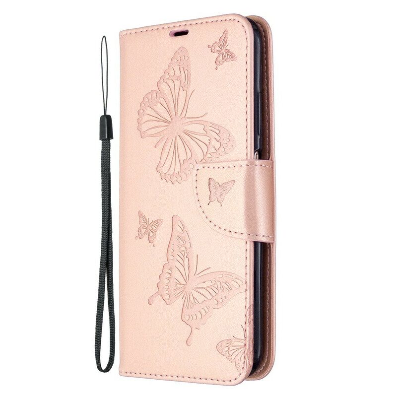 Custodia in pelle Huawei P40 Lite Farfalle Stampate Strappy