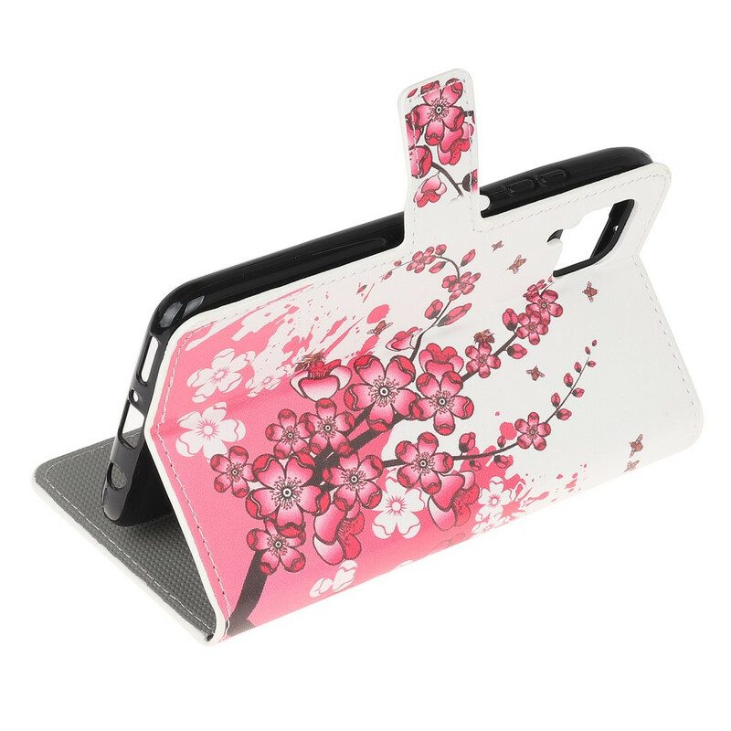 Custodia in pelle Huawei P40 Lite Fiori Tropicali