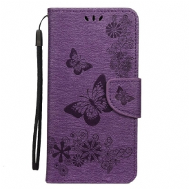 Custodia in pelle Huawei P40 Lite Solo Farfalle Con Cordino