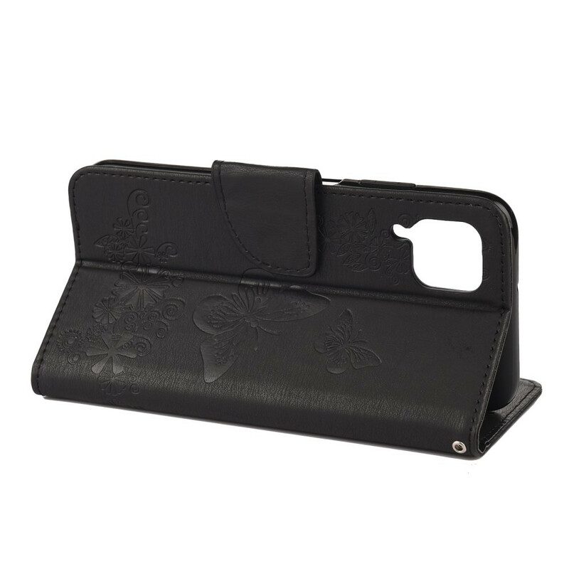 Custodia in pelle Huawei P40 Lite Solo Farfalle Con Cordino