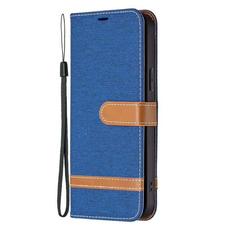 Custodia in pelle iPhone 13 Pro Cinturino Effetto Tessuto E Pelle