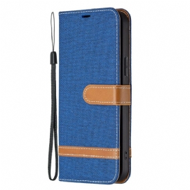Custodia in pelle iPhone 13 Pro Cinturino Effetto Tessuto E Pelle