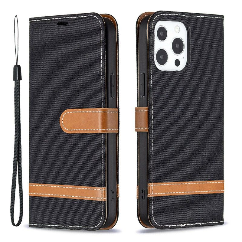 Custodia in pelle iPhone 13 Pro Cinturino Effetto Tessuto E Pelle